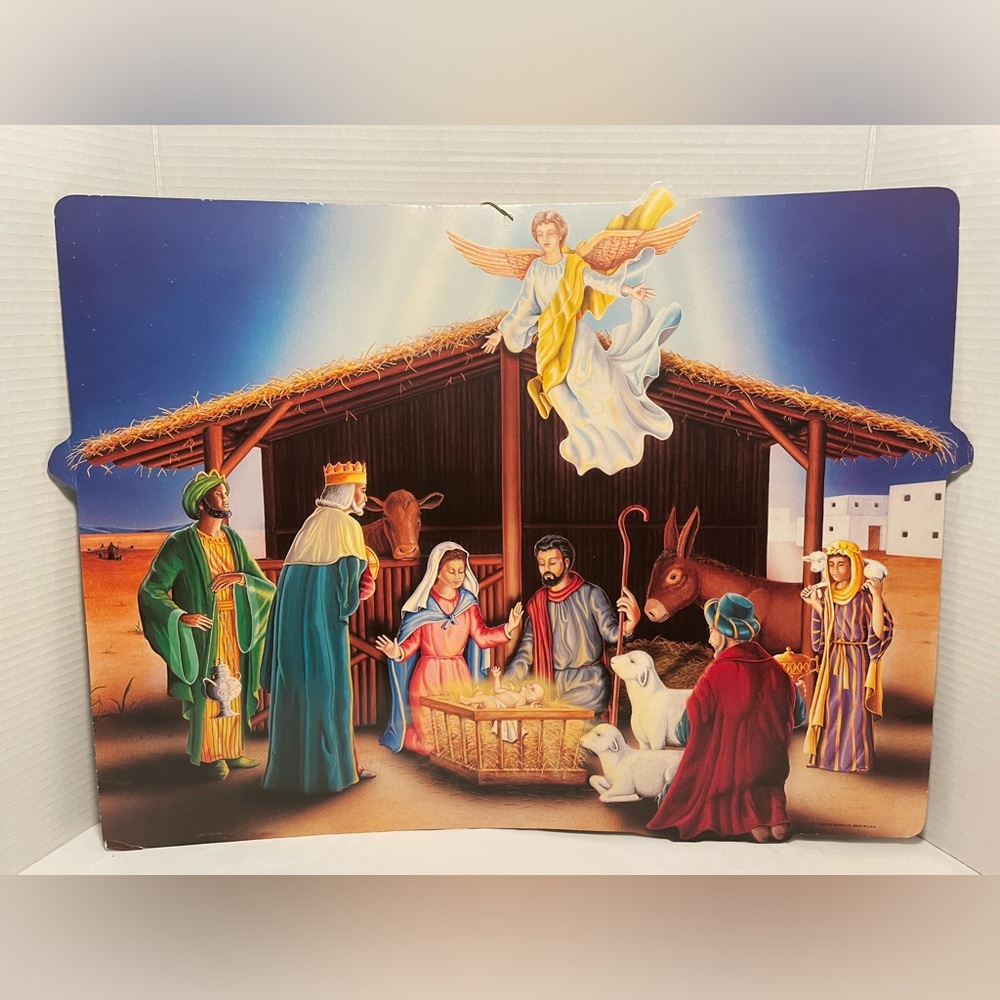Vintage 1989 Beistle Nativity Scene Die Cut Christmas Decor